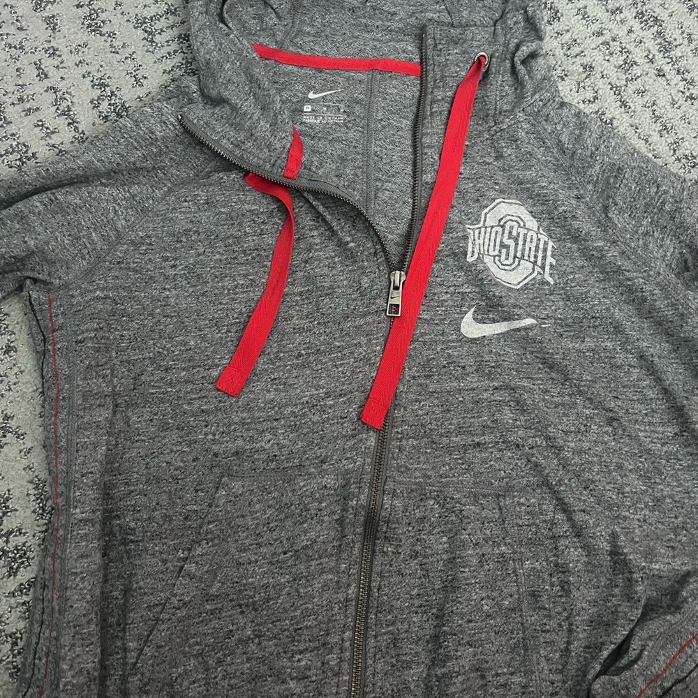 Nike Gray and Red Ohio State Zip-Up Hoodie